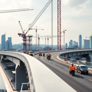 Construction of the new Washington Bridge in Rhode Island