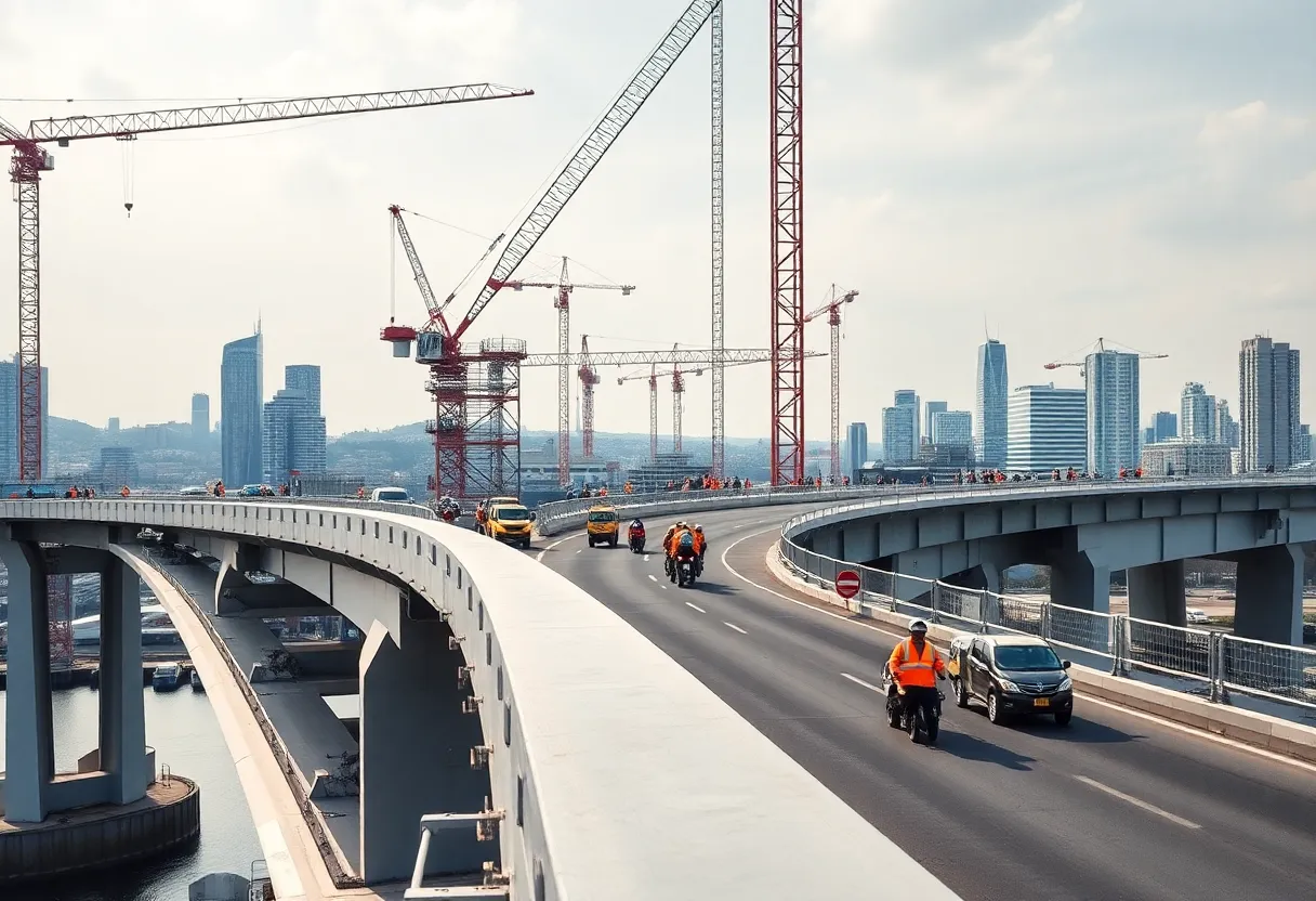 Construction of the new Washington Bridge in Rhode Island