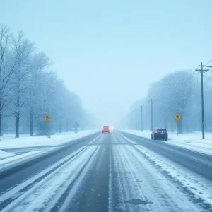 Winter storm in Rhode Island with snow-covered landscapes