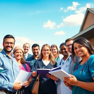 A diverse group of Rhode Island workers in a collaborative environment.
