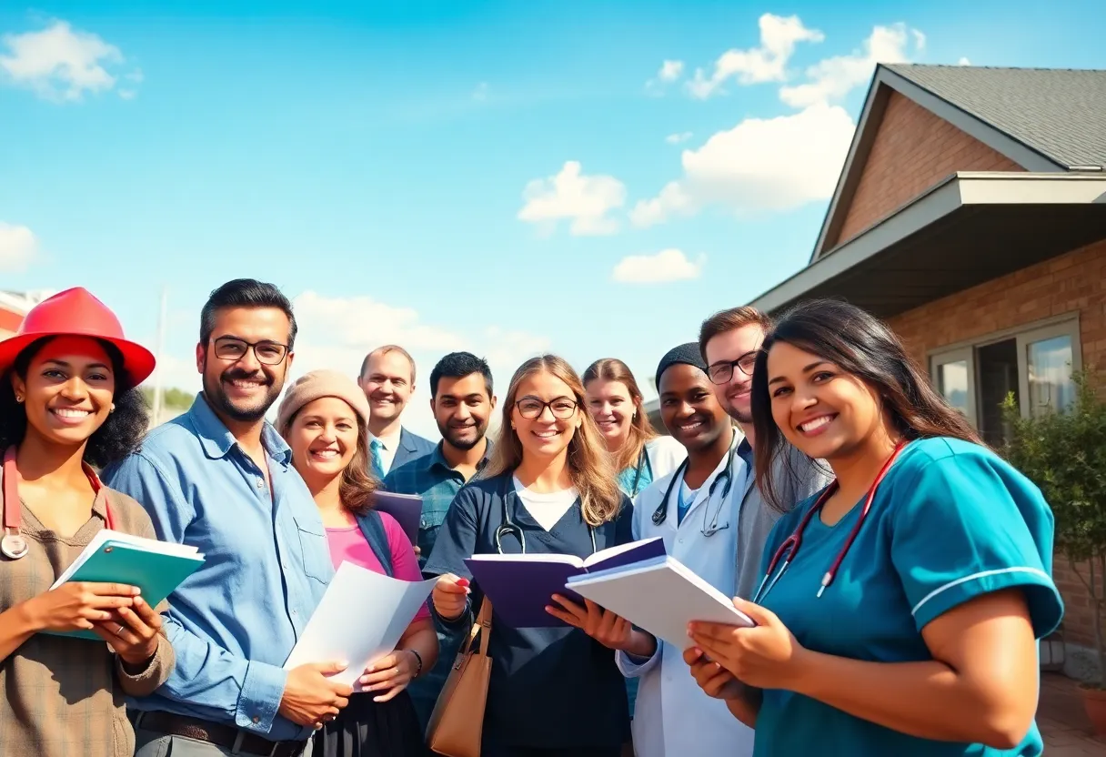 A diverse group of Rhode Island workers in a collaborative environment.