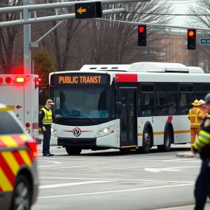 Emergency responders at the scene of a RIPTA bus incident