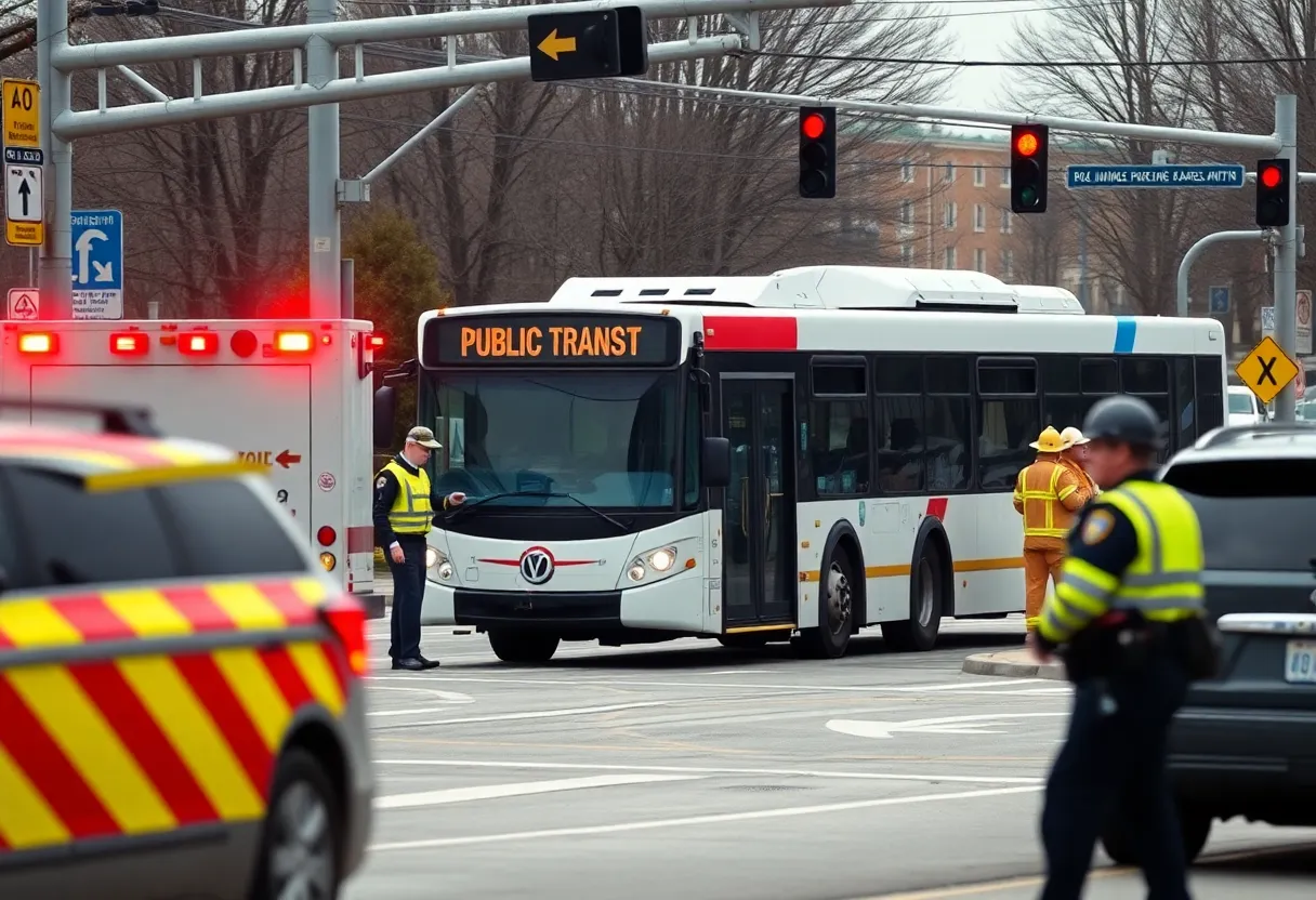 Emergency responders at the scene of a RIPTA bus incident