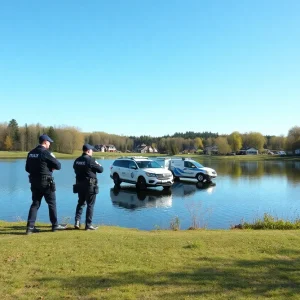 Police officers training at Gammino Pond