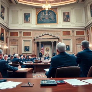 Senate lawmakers discussing the tax and spending package