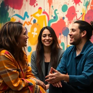 A vibrant and abstract representation of storytelling performance art.