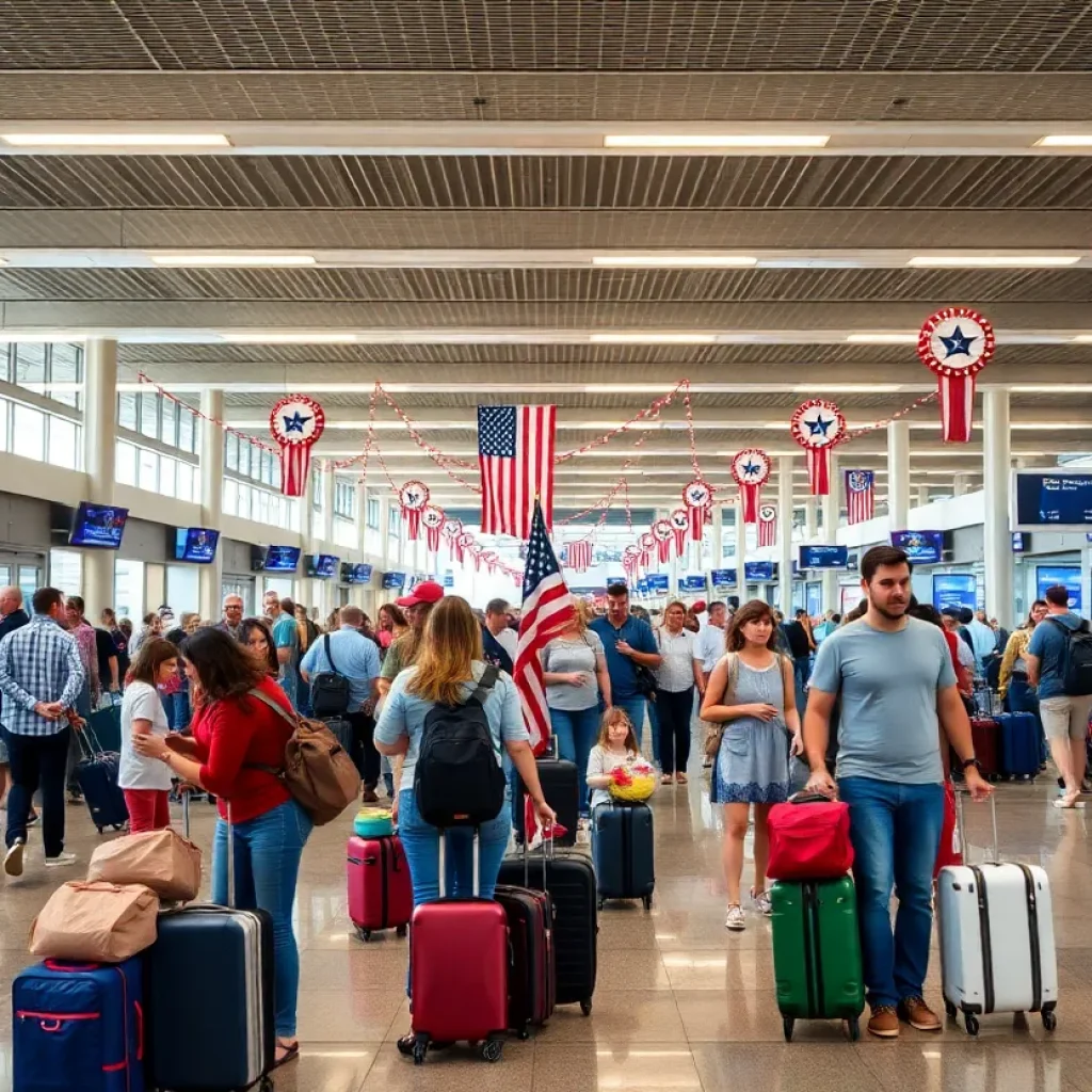 Crowded terminal at T.F. Green Airport during July 4th holiday travel