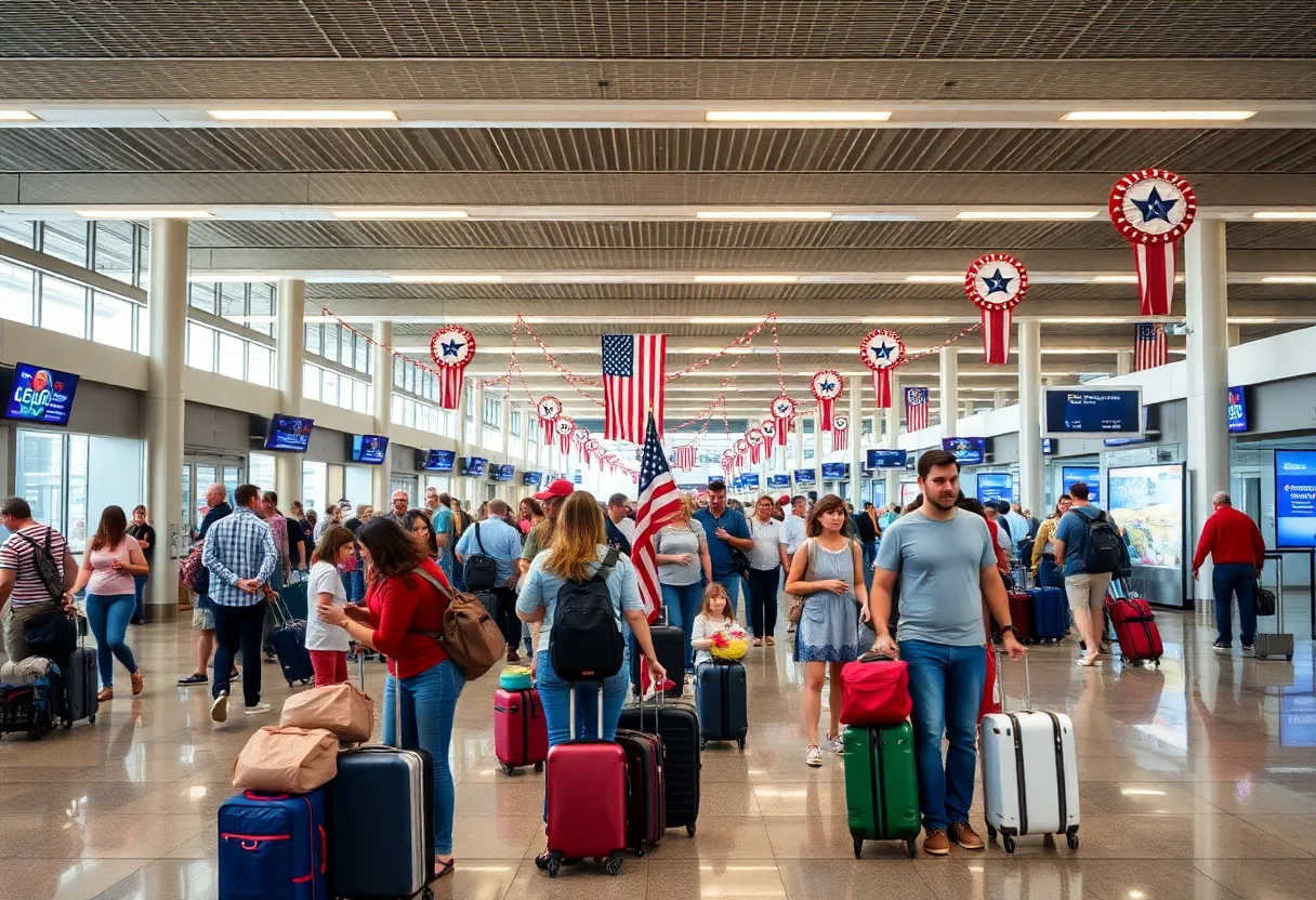 Crowded terminal at T.F. Green Airport during July 4th holiday travel