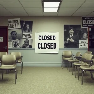 Empty chairs in a vacant NAACP office