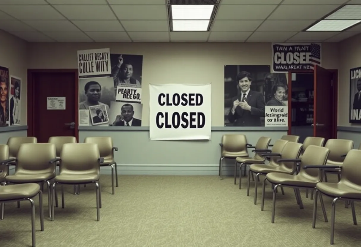 Empty chairs in a vacant NAACP office