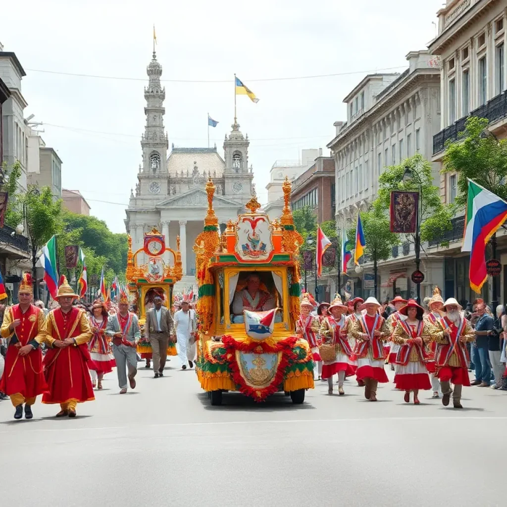 Vibrant parade at Warwick Gaspee Days Festival with floats and participants