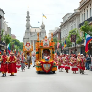 Vibrant parade at Warwick Gaspee Days Festival with floats and participants