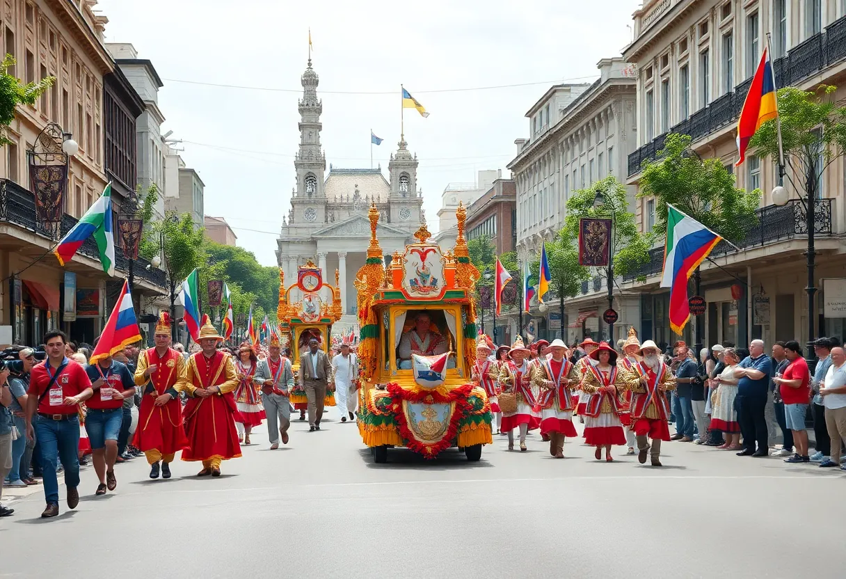 Vibrant parade at Warwick Gaspee Days Festival with floats and participants