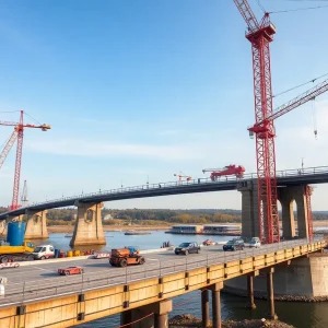 Construction of the Washington Bridge in Rhode Island