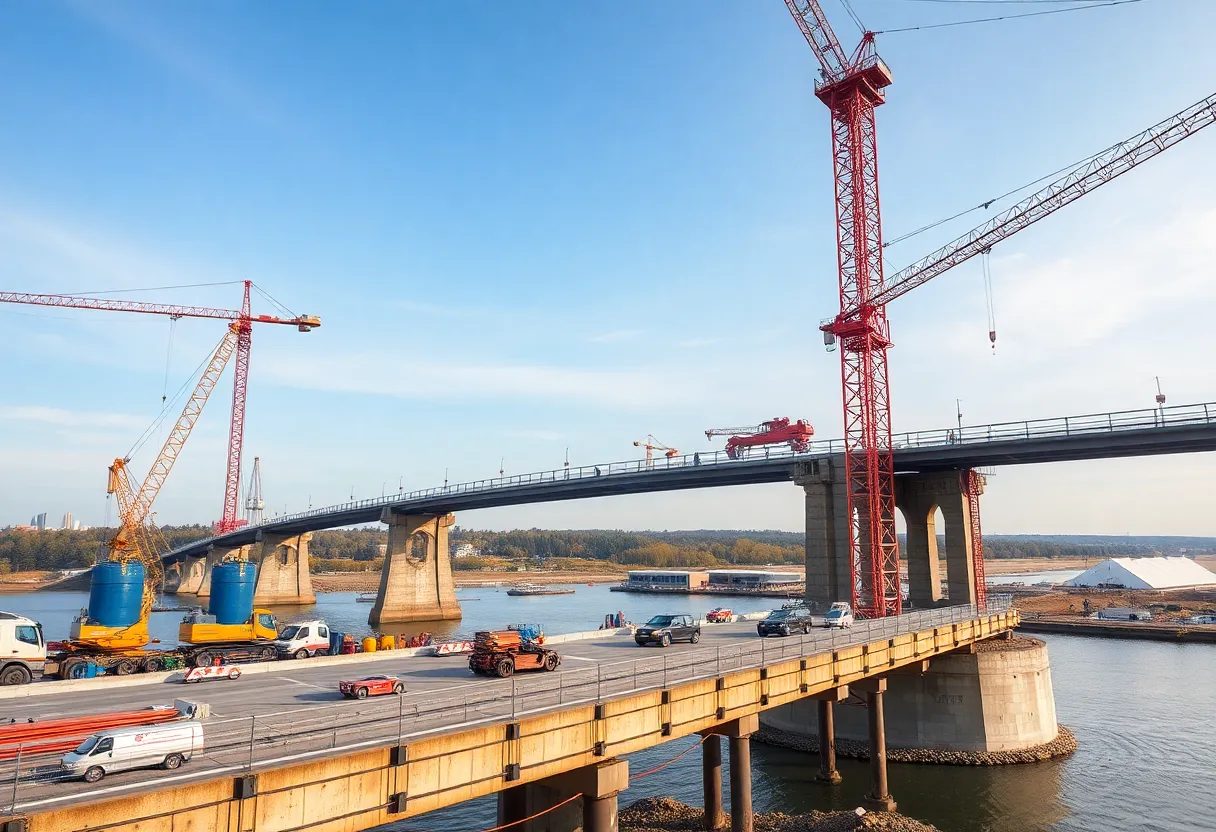 Construction of the Washington Bridge in Rhode Island
