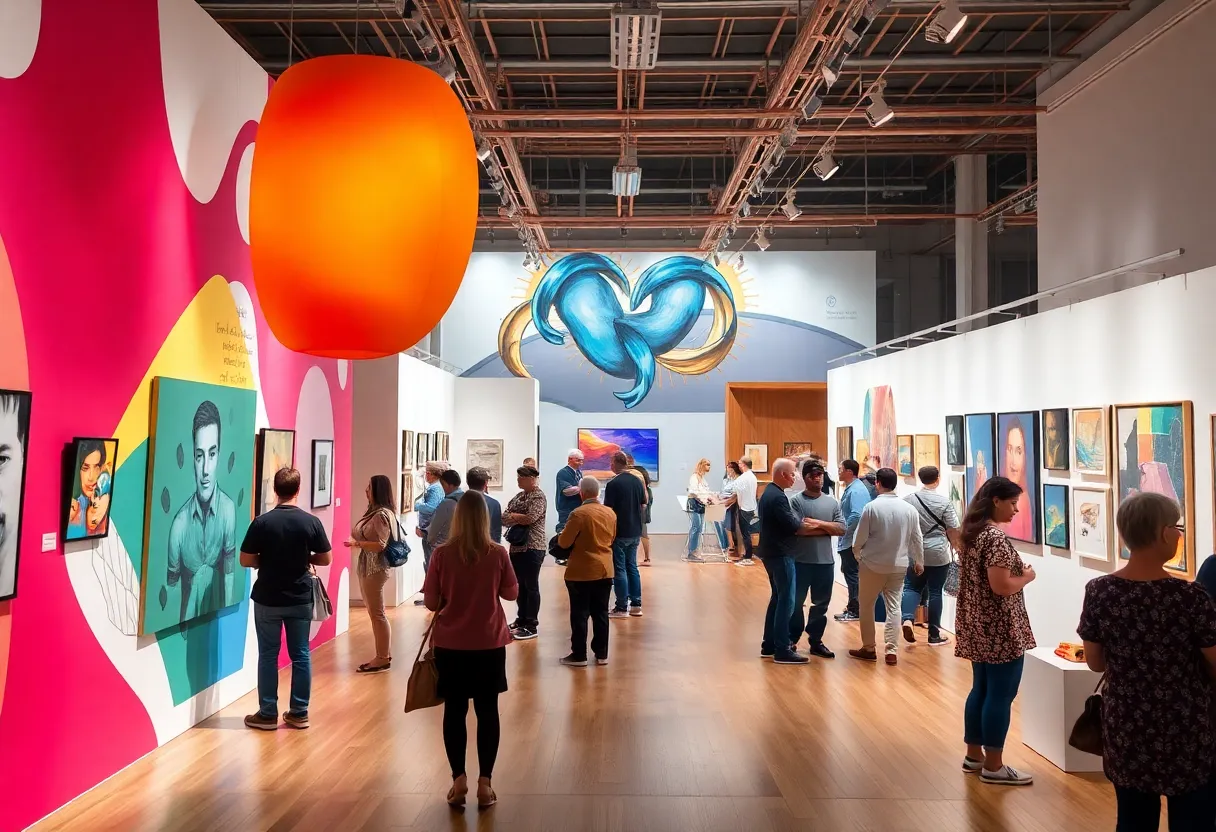 Art exhibition at WaterFire Providence featuring contemporary artworks