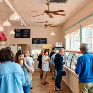 Interior view of Wright's Creamery with ice cream making equipment