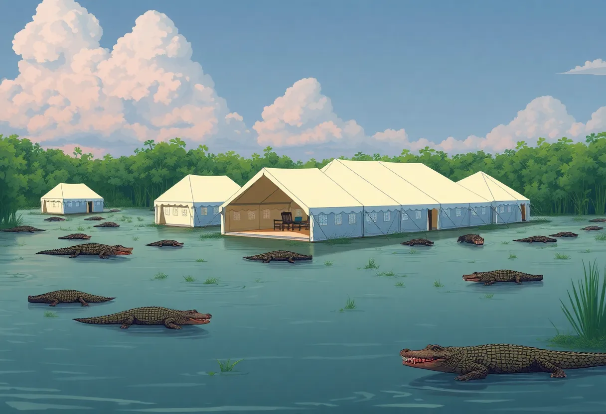 A view of the 'Alligator Alcatraz' migrant detention facility in the Florida Everglades