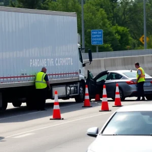 Accident on I-95 involving a box truck and a car.