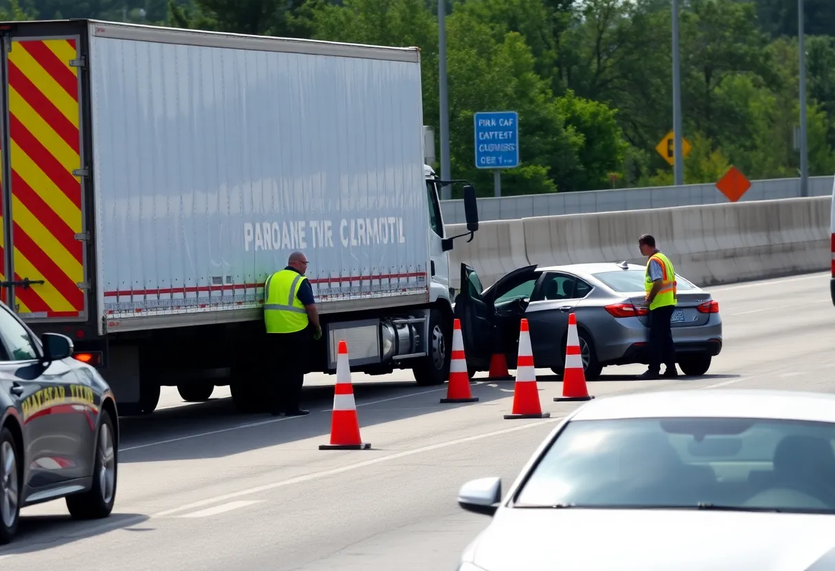 Accident on I-95 involving a box truck and a car.