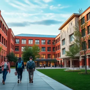 Brown University campus with students and financial imagery