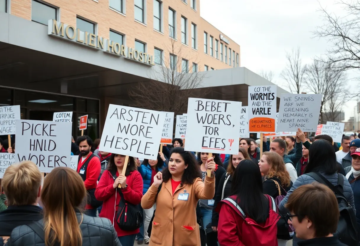 Striking workers rallying for better wages and safety outside Butler Hospital