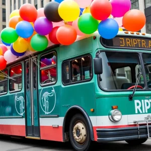 Celebration of a long-serving RIPTA driver with decorations and a vintage bus.