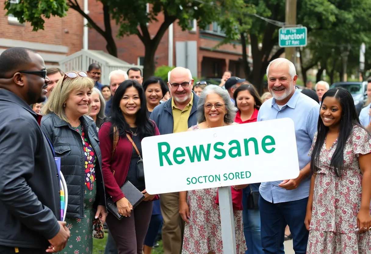 Community members celebrating the renaming of Rounds Avenue to Rita Murphy Way.
