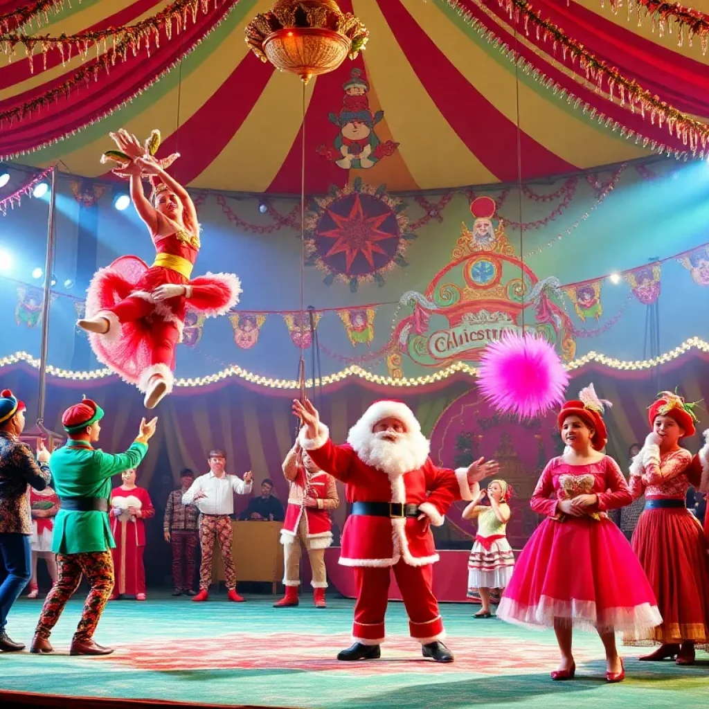 Aerial performers showcasing their skills in Cirque Dreams Holidaze