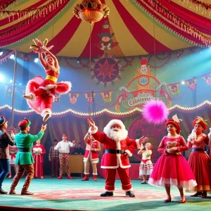 Aerial performers showcasing their skills in Cirque Dreams Holidaze