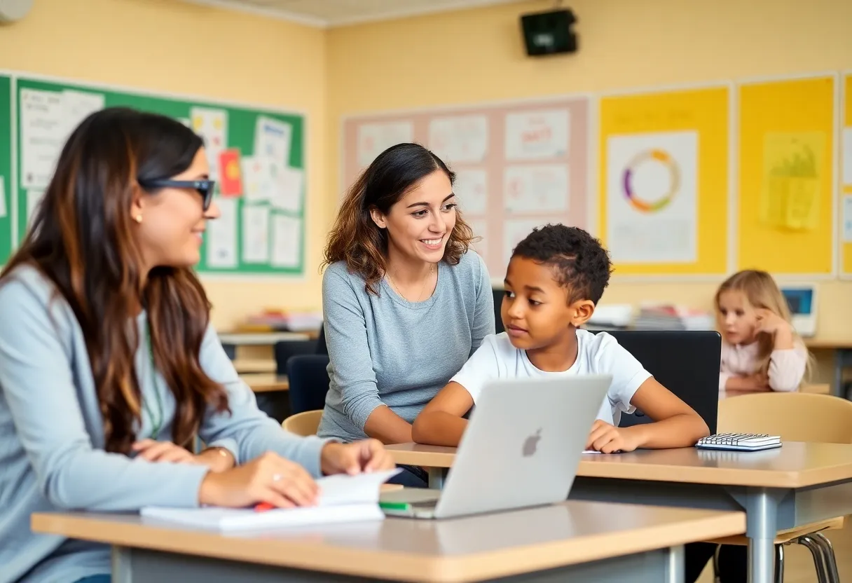 Teachers collaborating with students in a classroom setting