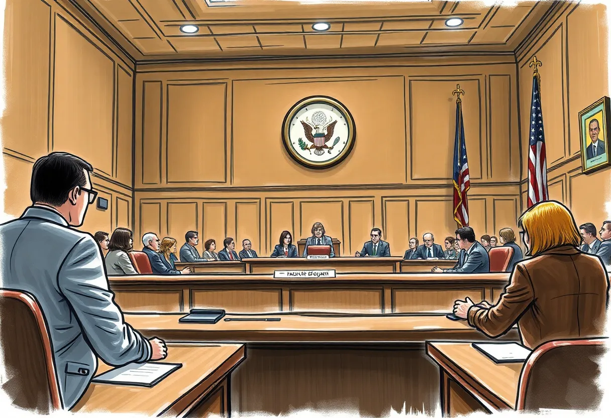 Depiction of a courtroom representing the eminent domain case in Rhode Island