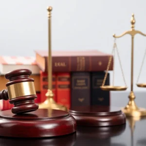 Courtroom scene depicting justice and ethics in public service