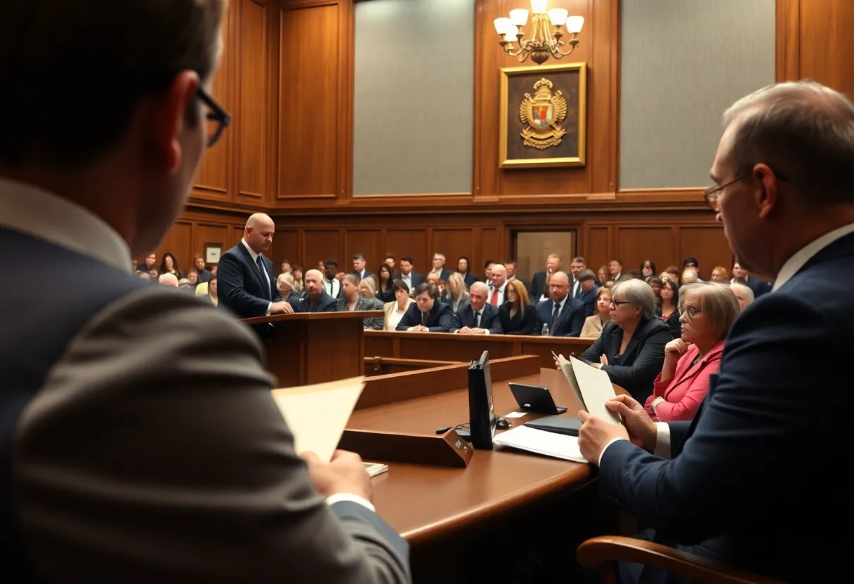 Courtroom scene related to theft case