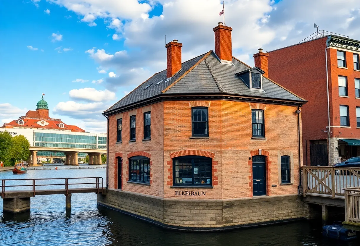 Office building on Cranston Street next to Blackstone River