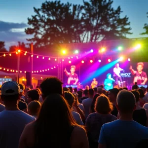 Outdoor concert featuring a diverse crowd enjoying live music under summer night sky
