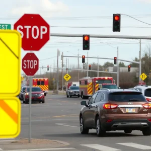 Traffic scene in Cranston with emergency response vehicles
