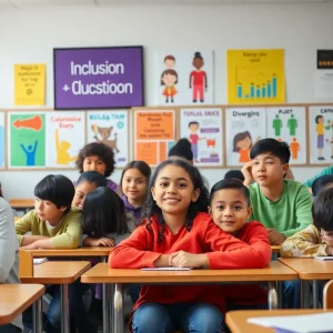 Classroom with students from diverse backgrounds engaged in education