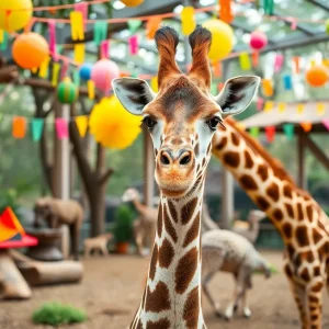 Enzi the Masai giraffe celebrating his second birthday at the zoo