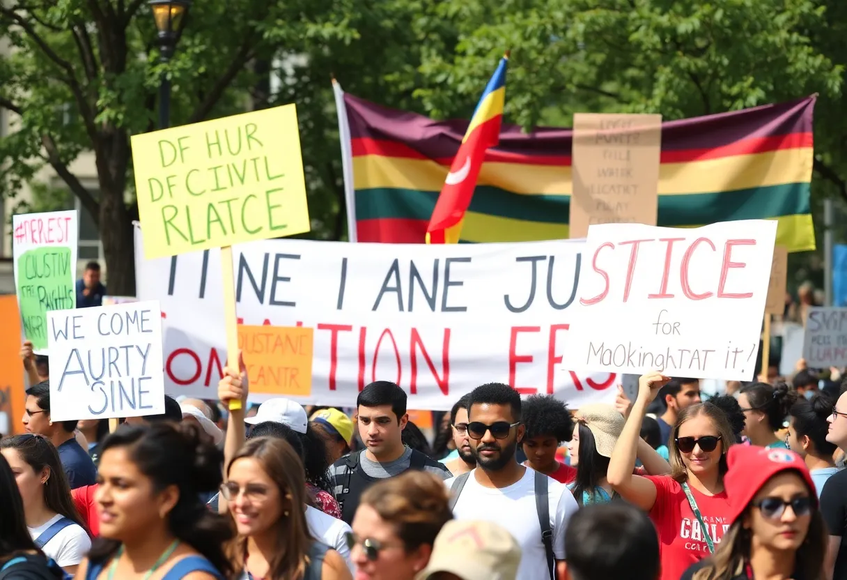 Diverse group of protesters at Good Trouble rallies advocating for civil rights