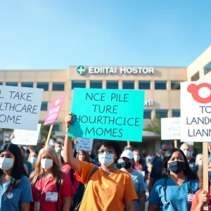 Healthcare workers rallying outside Butler Hospital for their rights