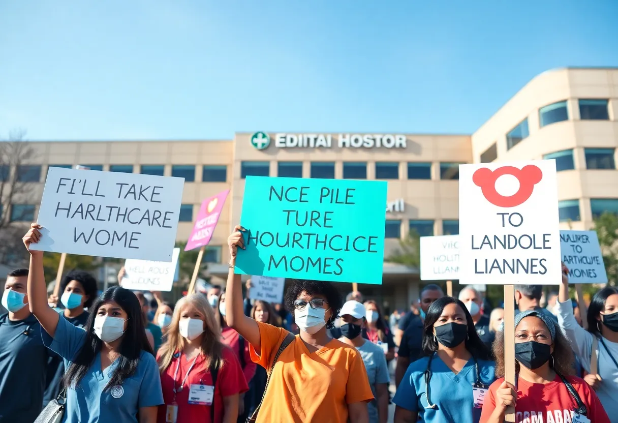 Healthcare workers rallying outside Butler Hospital for their rights