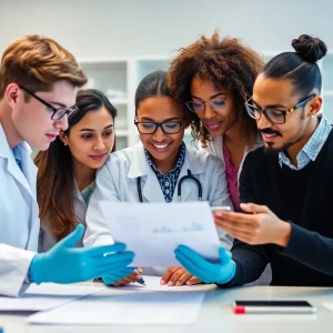 Group of researchers working together on health study