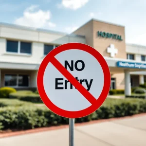 Sign at a hospital indicating changes in health insurance coverage