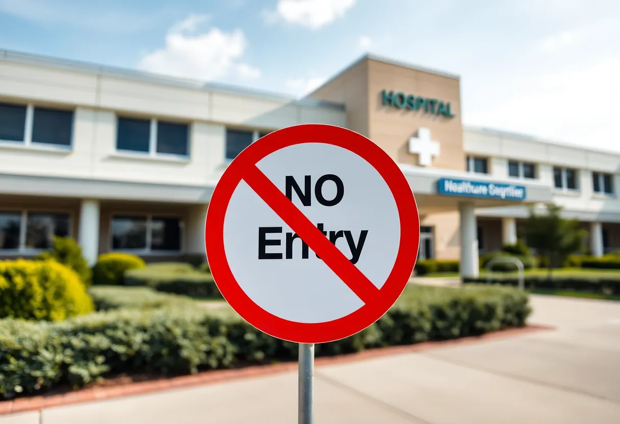 Sign at a hospital indicating changes in health insurance coverage