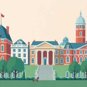 Illustration depicting Ivy League college buildings under investigation