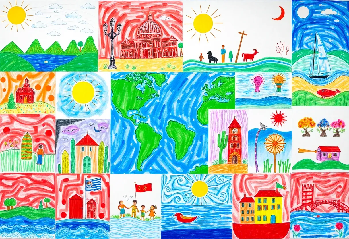 Student artworks displayed for the Lusophone Calendar Art Contest
