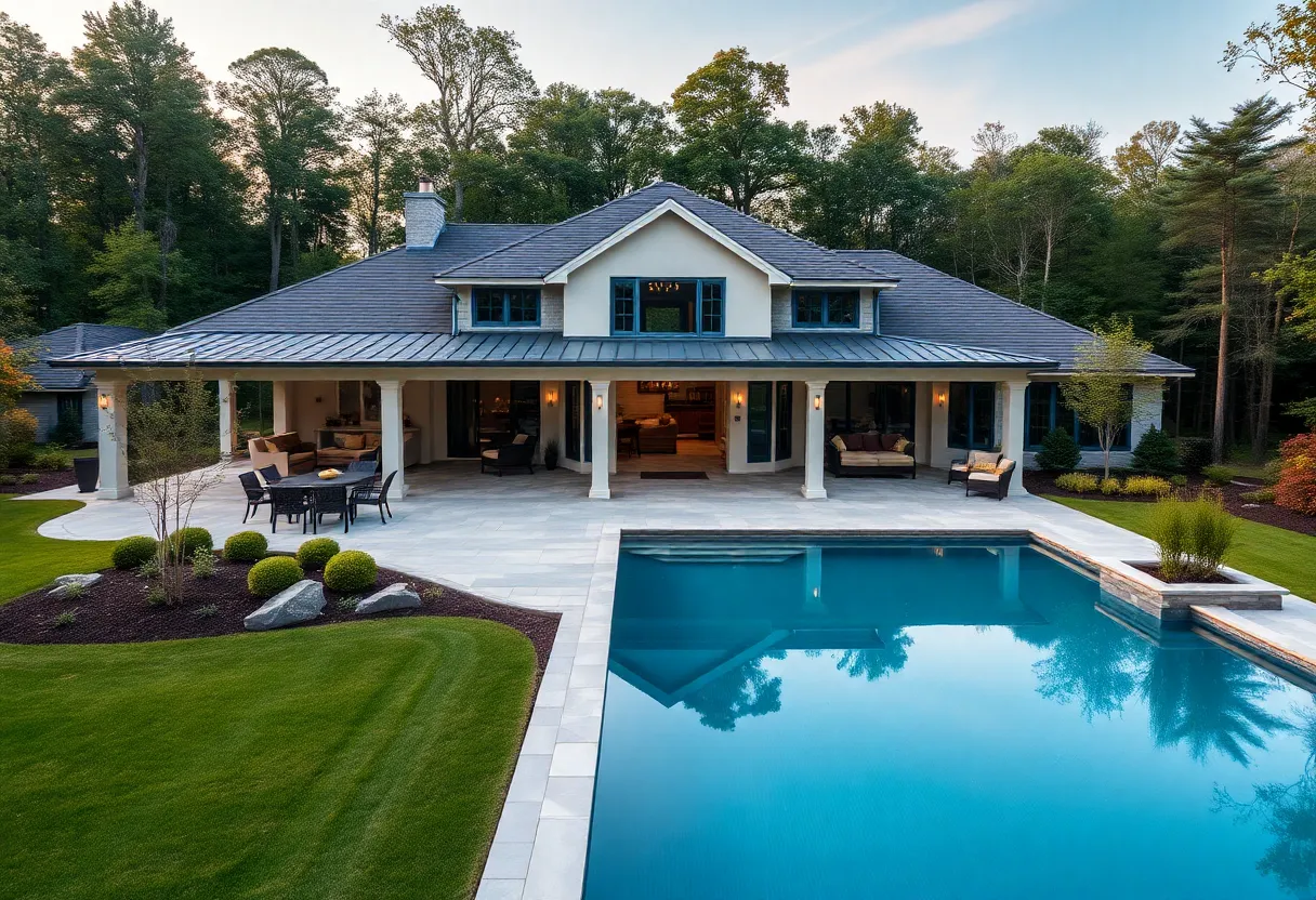 Exterior view of a luxurious single-family home in Cranston with beautiful landscaping.