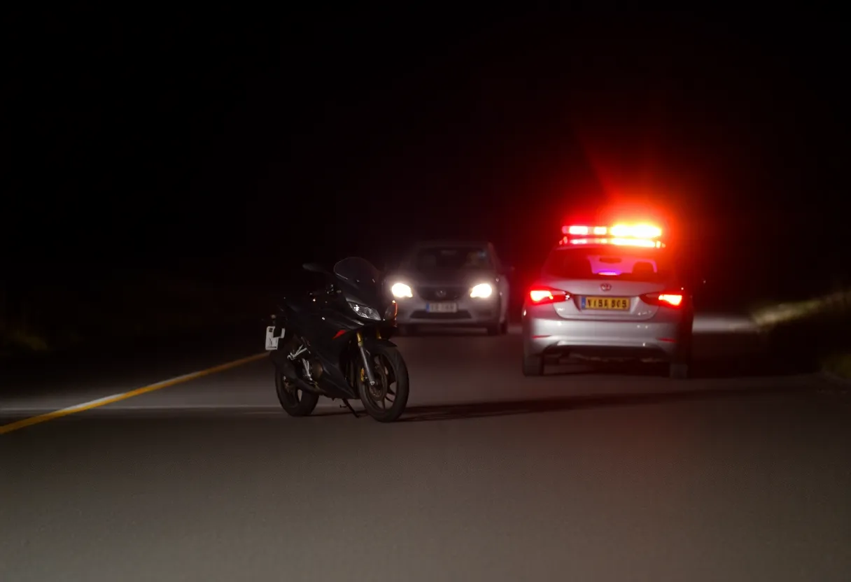 Scene of a motorcycle accident with emergency responders