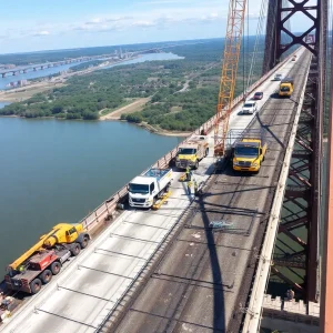 Maintenance work on Mount Hope Bridge in Rhode Island